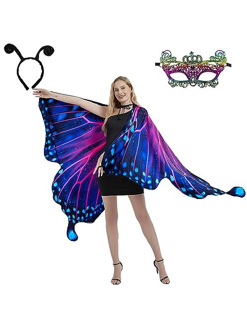 Whiteuniqoon Double-Sided Printing Butterfly Costume for Women, Halloween Costumes Adult Butterfly Wings for Women