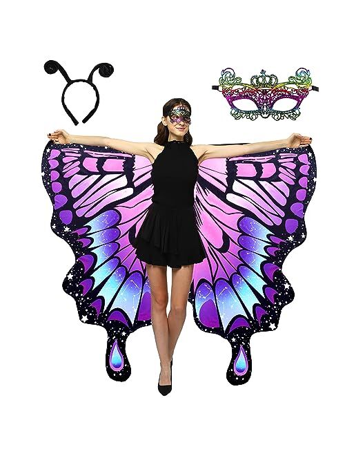 Whiteuniqoon Double-Sided Printing Butterfly Costume for Women, Halloween Costumes Adult Butterfly Wings for Women