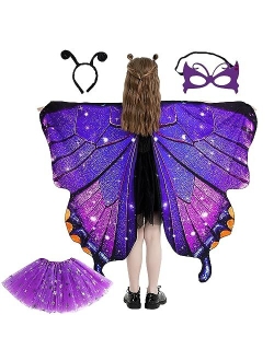 WhiteUniQoon Butterfly Costume Halloween Costumes for Girls Kids, Butterfly Wings Costume Cape Shawl for Girls Fairy Wing