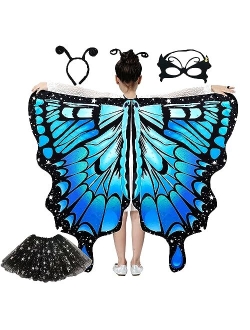 WhiteUniQoon Butterfly Costume Halloween Costumes for Girls Kids, Butterfly Wings Costume Cape Shawl for Girls Fairy Wing