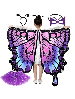 WhiteUniQoon Butterfly Costume Halloween Costumes for Girls Kids, Butterfly Wings Costume Cape Shawl for Girls Fairy Wing