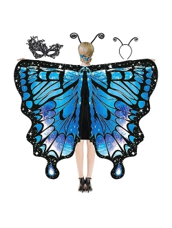 DawnHope Butterfly Wings for Women, Halloween Costume Adults Fairy Wings Ladies Cape with Mask and Antenna Headband