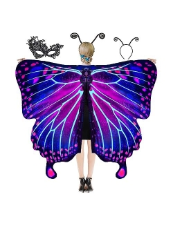 DawnHope Butterfly Wings for Women, Halloween Costume Adults Fairy Wings Ladies Cape with Mask and Antenna Headband