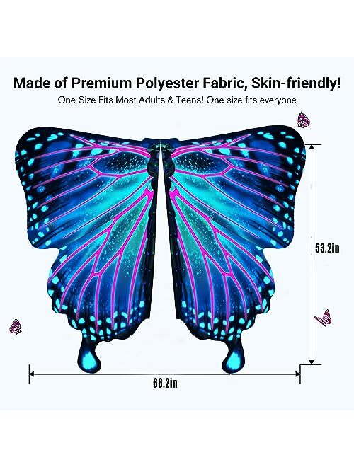 DawnHope Butterfly Wings for Women, Halloween Costume Adults Fairy Wings Ladies Cape with Mask and Antenna Headband