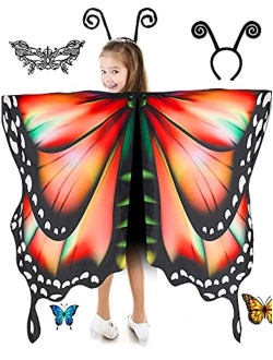 Hozhoy Butterfly Wings for Girls Butterfly Halloween Costume for Girls Butterfly Fairy Wings Shawl with Mask and Antenna Headband