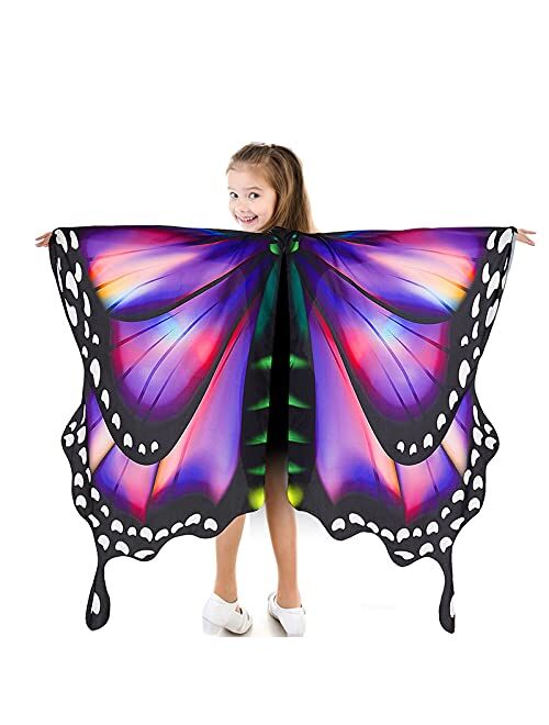 Hozhoy Butterfly Wings for Girls Butterfly Halloween Costume for Girls Butterfly Fairy Wings Shawl with Mask and Antenna Headband