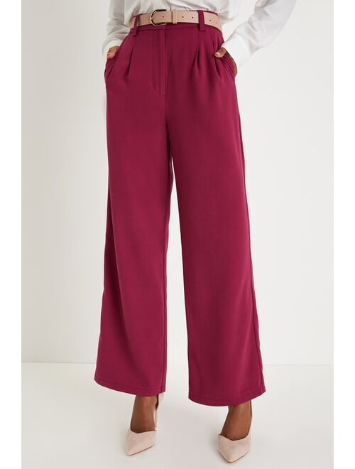 Lulus Upscale Energy Berry Pink High Rise Wide Leg Trouser Pants