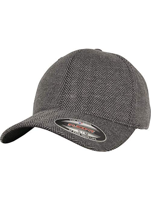 Flexfit Heringbone Melange Black Grey Wooly Combed Stretchable Fitted Cap Kappe