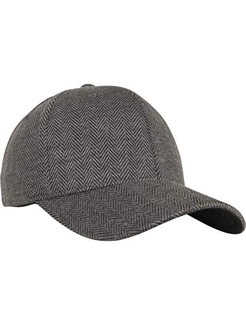 Flexfit Heringbone Melange Black Grey Wooly Combed Stretchable Fitted Cap Kappe