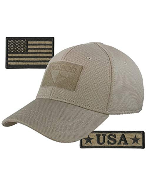 Gadsden And Culpeper Condor Fitted Tactical Cap Bundle - USA Morale & USA Flag Patches - Choose Size