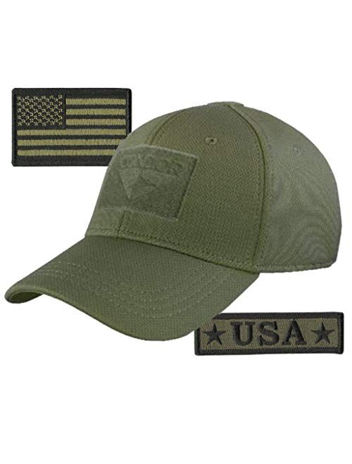 Gadsden And Culpeper Condor Fitted Tactical Cap Bundle - USA Morale & USA Flag Patches - Choose Size