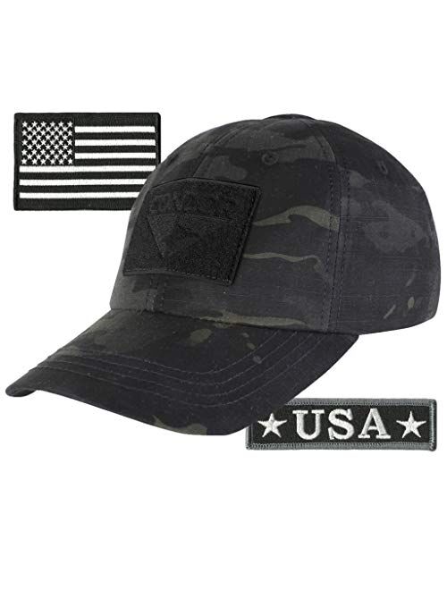 Gadsden And Culpeper Condor Fitted Tactical Cap Bundle - USA Morale & USA Flag Patches - Choose Size
