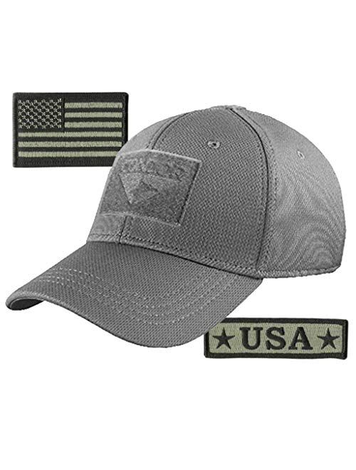 Gadsden And Culpeper Condor Fitted Tactical Cap Bundle - USA Morale & USA Flag Patches - Choose Size