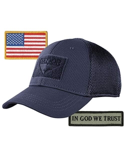 Condor MESH Fitted Tactical Cap Bundle - in God We Trust & USA - Choose Size