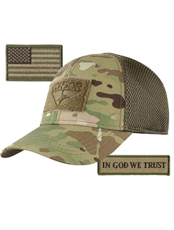 Condor MESH Fitted Tactical Cap Bundle - in God We Trust & USA - Choose Size