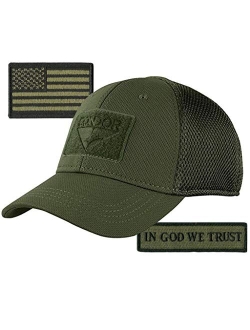 Condor MESH Fitted Tactical Cap Bundle - in God We Trust & USA - Choose Size