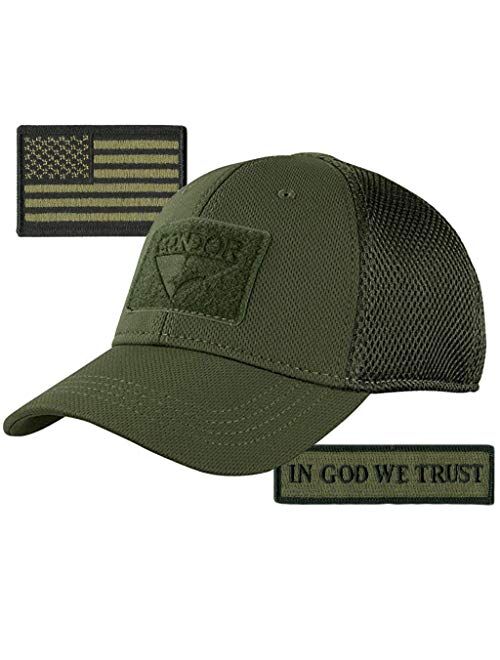 Gadsden And Culpeper Condor MESH Fitted Tactical Cap Bundle - in God We Trust & USA - Choose Size