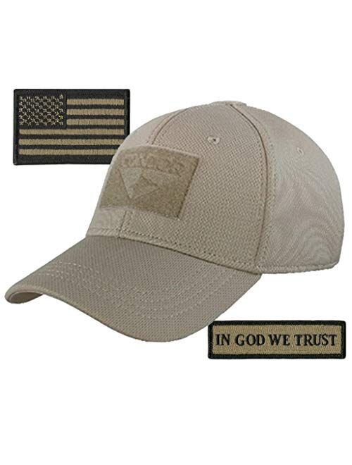 Gadsden And Culpeper Condor Fitted Tactical Cap Bundle - in God We Trust & USA Patches - Choose Size