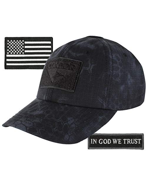 Gadsden And Culpeper Condor Fitted Tactical Cap Bundle - in God We Trust & USA Patches - Choose Size