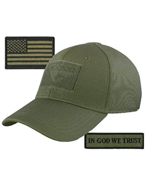 Gadsden And Culpeper Condor Fitted Tactical Cap Bundle - in God We Trust & USA Patches - Choose Size