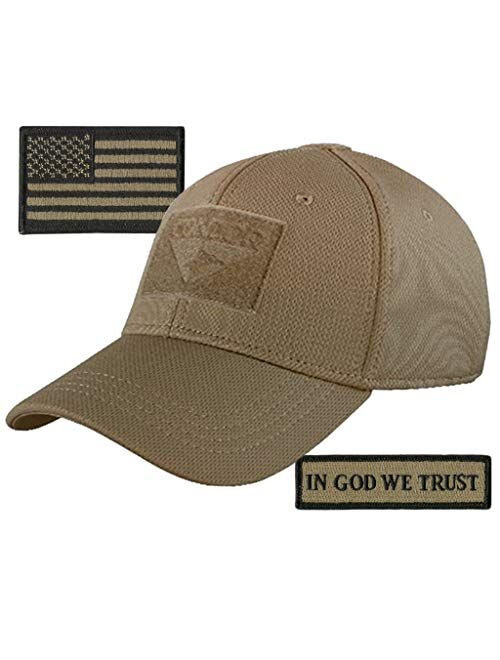 Gadsden And Culpeper Condor Fitted Tactical Cap Bundle - in God We Trust & USA Patches - Choose Size