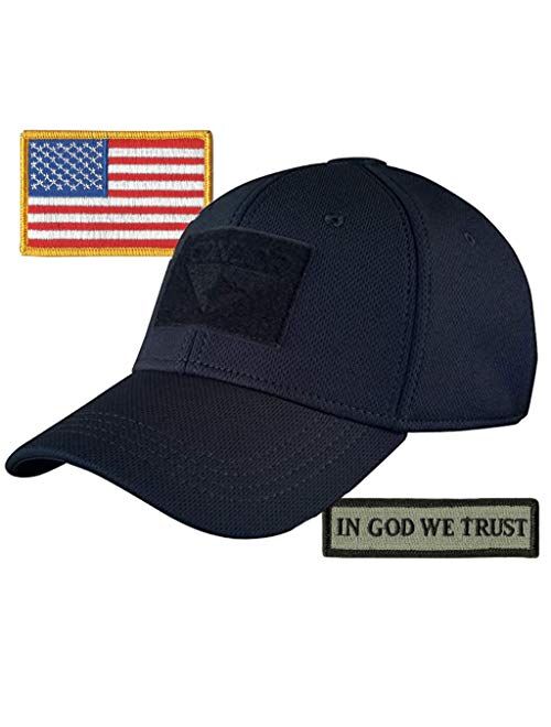 Gadsden And Culpeper Condor Fitted Tactical Cap Bundle - in God We Trust & USA Patches - Choose Size