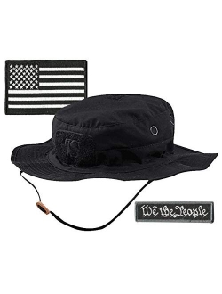 Tactical Patches & Boonie Hat Bundle - Black - USA/We The People