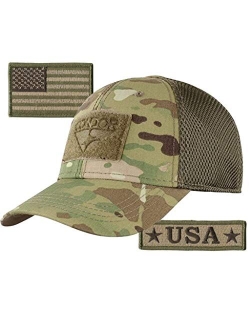 Condor MESH Fitted Tactical Cap Bundle - U.S.A. & USA Flag Patch - Choose Size