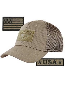 Condor MESH Fitted Tactical Cap Bundle - U.S.A. & USA Flag Patch - Choose Size