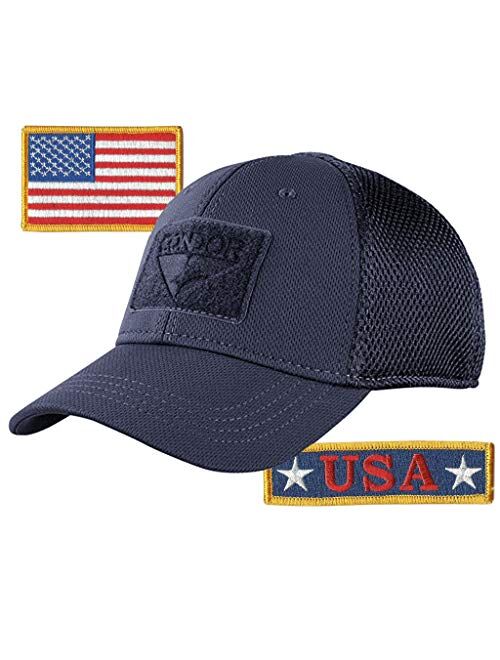Gadsden And Culpeper Condor MESH Fitted Tactical Cap Bundle - U.S.A. & USA Flag Patch - Choose Size