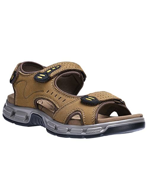 CAMEL CROWN Men's Leather Sandals Outdoor Sports Hiking Sandals Summer Open Toe Adjustable Straps Sandals for Water Beach