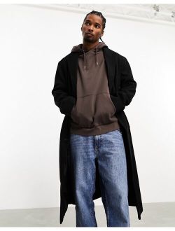 relaxed wool look overcoat in black