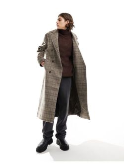 oversized wool mix coat in beige check