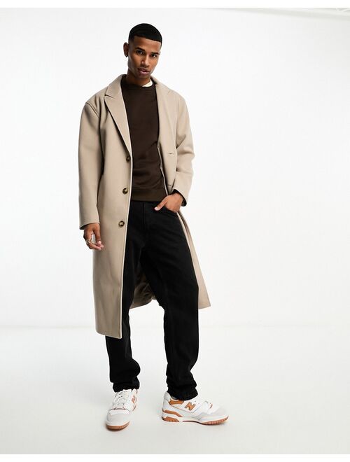 ASOS DESIGN relaxed wool-look overcoat in beige