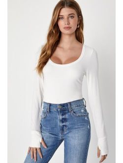 Versatile Vision White Scoop Neck Long Sleeve Bodysuit