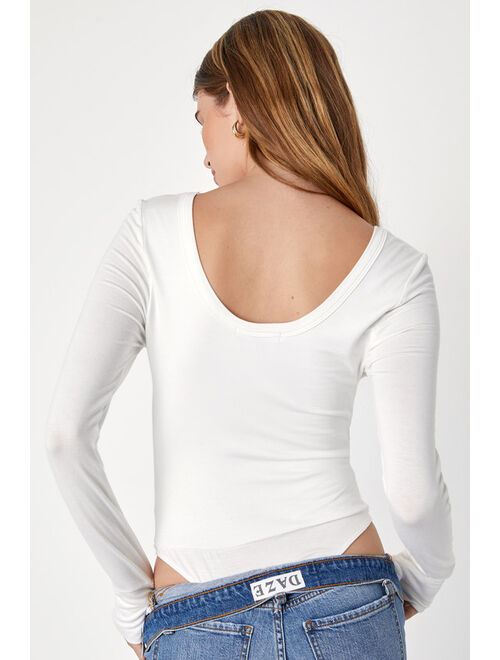 Lulus Versatile Vision White Scoop Neck Long Sleeve Bodysuit