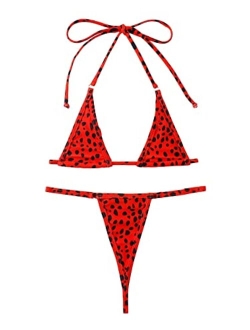 Women's Dalmatian All Over Print Halter Micro Triangle Thong Bikini Swimsuit