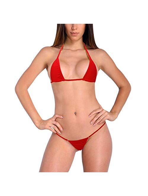 EVAbaby Women Micro G-String Bikini 2 Piece Swimsuit Sheer Extreme Mini Thong Set Bathing Suit Swimwear