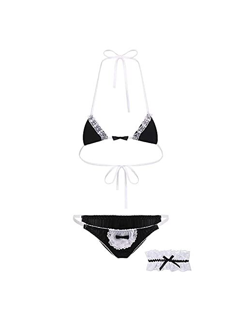 YOMORIO Womens Sexy Anime Cosplay Lingerie Lolita Cute Micro Bikini Set Kawaii Bra and Panty