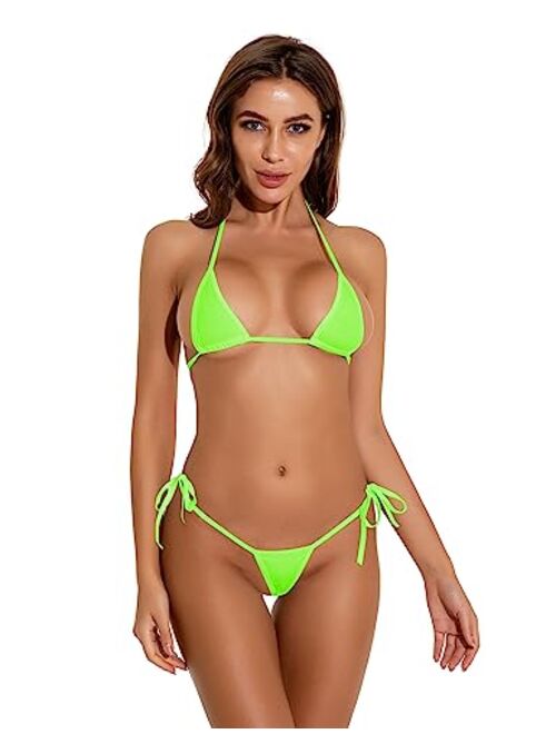 Oneheekini Women Sexy Halterneck Tiny Mini Micro Bra Charming Bikini G String Bottom Beachwear 2 Pieces