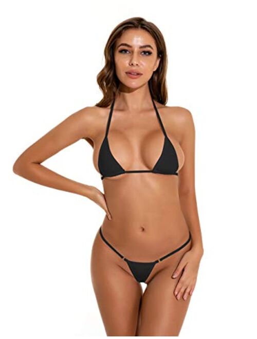 Oneheekini Women Sexy Halterneck Mini Micro Bra Charming Bikini G String Bottom Set