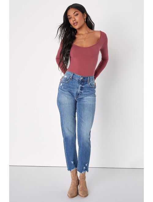 Lulus Compelling Charm Mauve Scoop Neck Long Sleeve Bodysuit