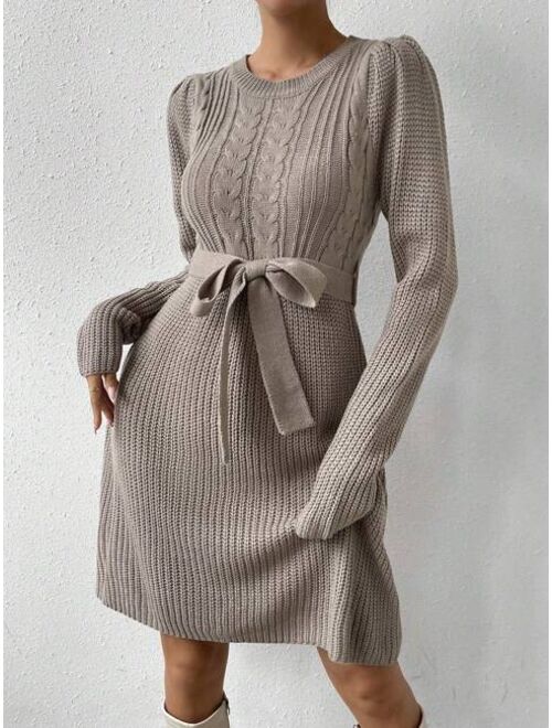 SHEIN Priv Cable Knit Belted Sweater Dress