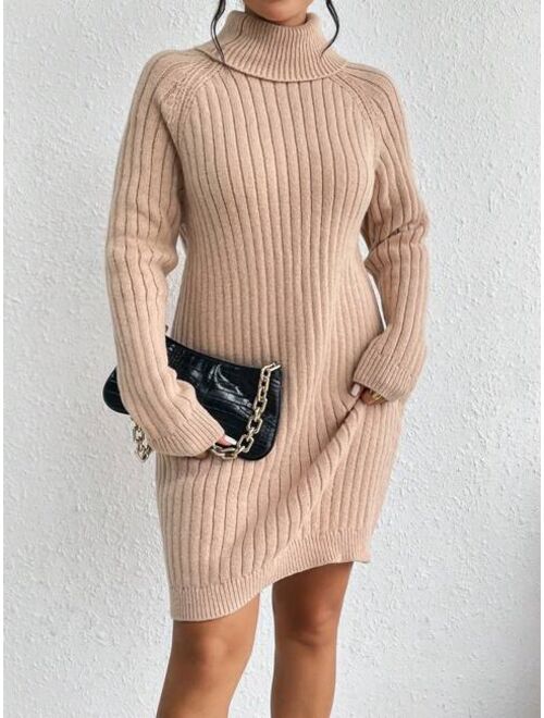 SHEIN Frenchy Turtleneck Ribbed Knit Sweater Dress Without Belt