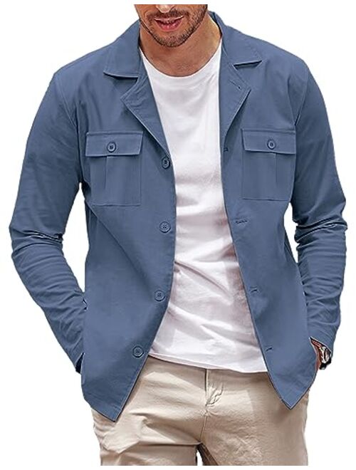 COOFANDY Men's Casual Shirt Jacket Cotton Linen Shacket Lightweight Work Coat Button Down Overshirt