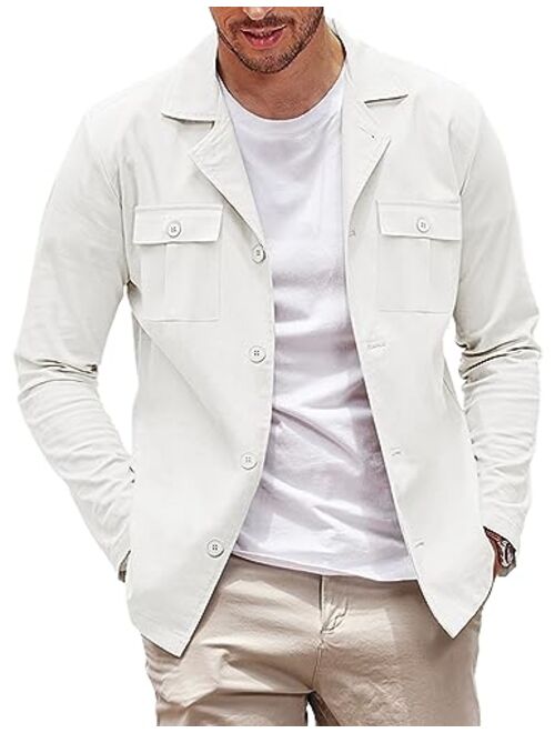 COOFANDY Men's Casual Shirt Jacket Cotton Linen Shacket Lightweight Work Coat Button Down Overshirt