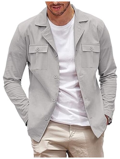 COOFANDY Men's Casual Shirt Jacket Cotton Linen Shacket Lightweight Work Coat Button Down Overshirt