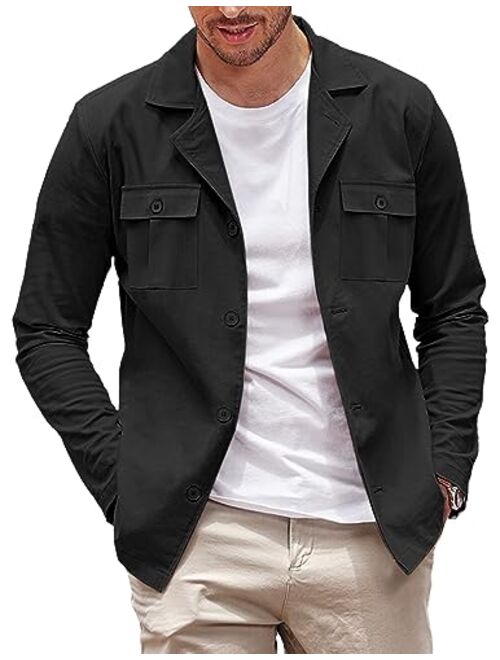 COOFANDY Men's Casual Shirt Jacket Cotton Linen Shacket Lightweight Work Coat Button Down Overshirt