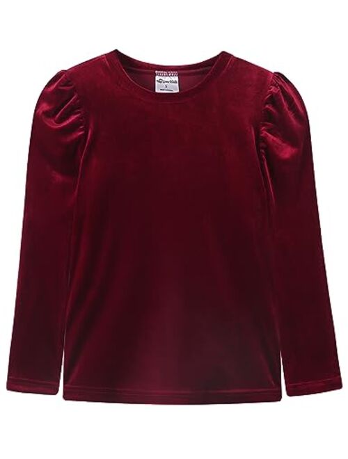 Noomelfish Girls Velvet Puff Long Sleeve Shirt Casual Solid Pleated Blouse Tops (5-12 Years)