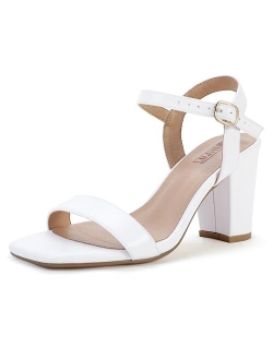 Women's IN3 Chunky Heels for Women Dressy Square Toe Heels Slingback Block Heels Sandals for Wedding Bridal Evening Homecoming Prom